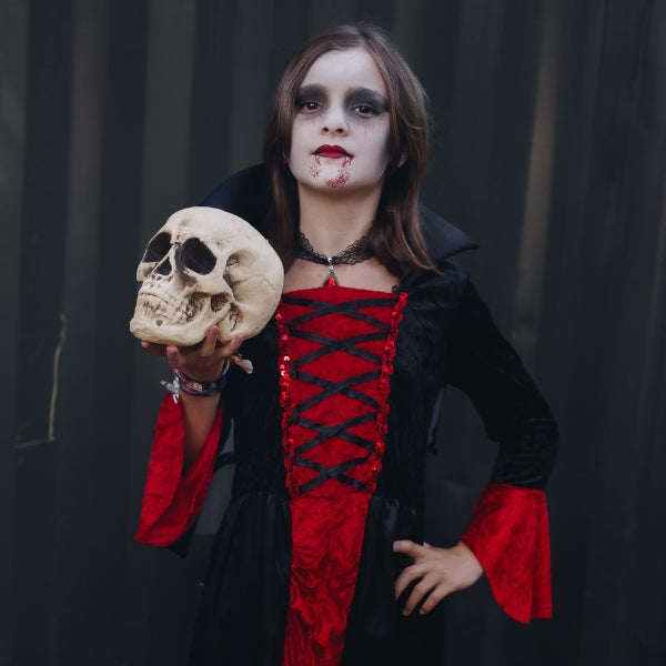 Déguisement Vampire Fille Robe Royale Gothique - Costume Halloween Enfant Avec Collier Rubis