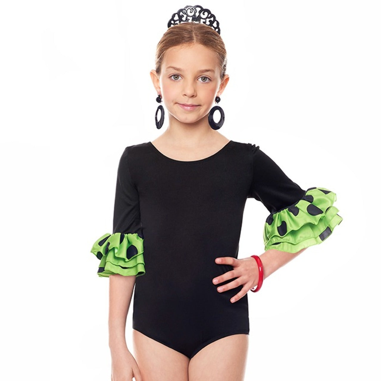 Body flamenco noir et vert pour enfant