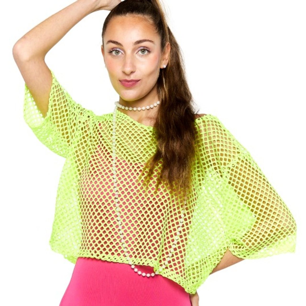 T-shirt en résille jaune années 80 éco