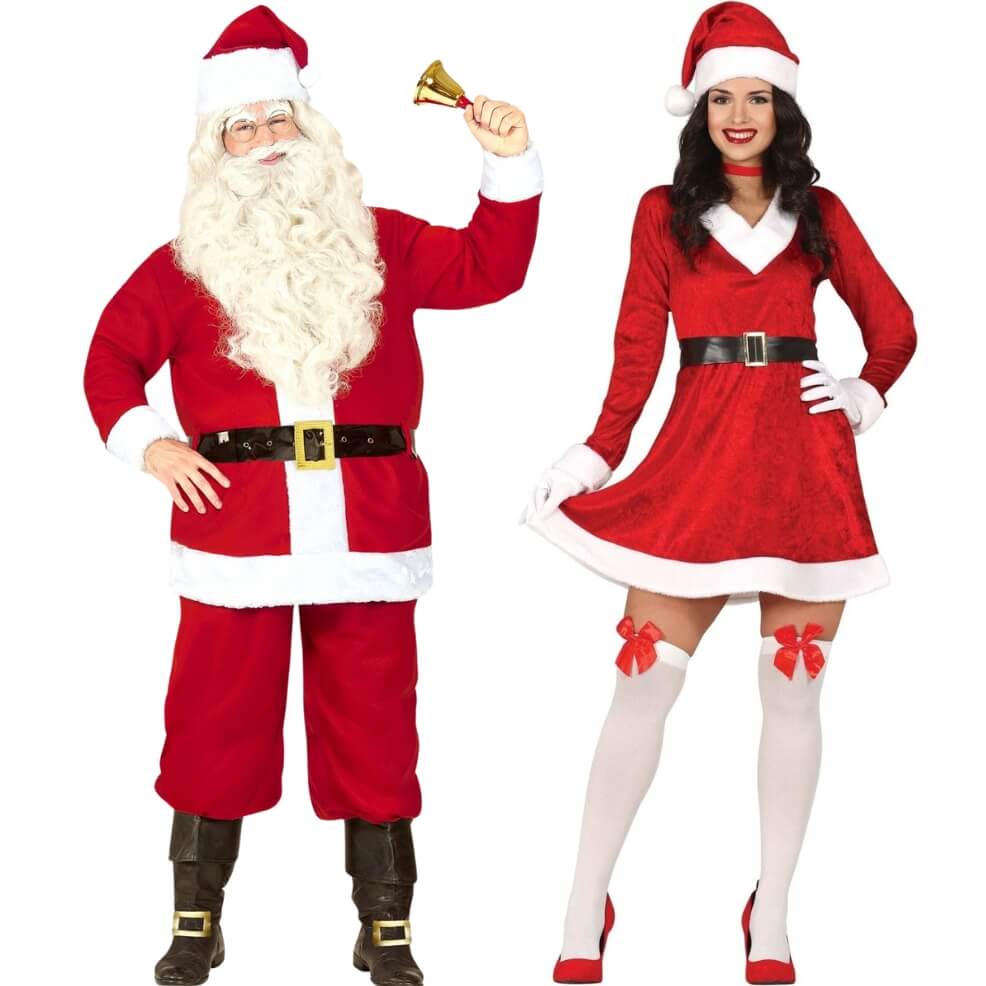 Costume De Mère Noël Femme - Robe Rouge Avec Capuche, Collants Rayés, Accessoires - Taille XL - Pour Fêtes