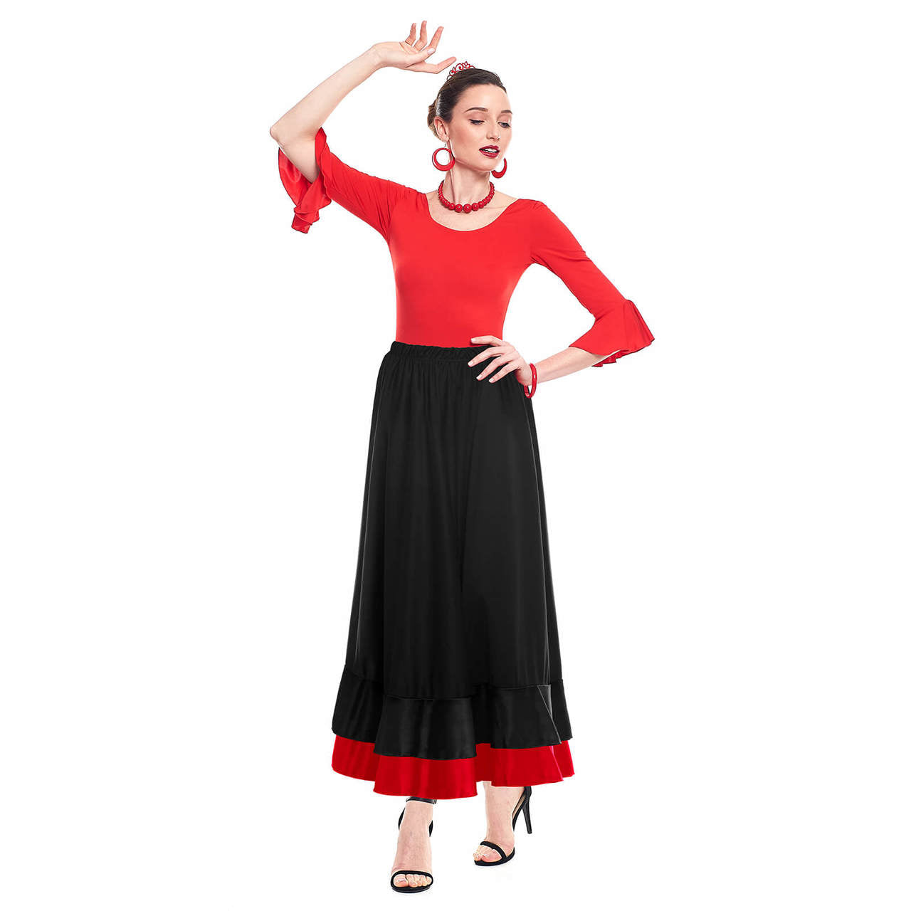 Jupe de flamenco noire à double volant bicolore