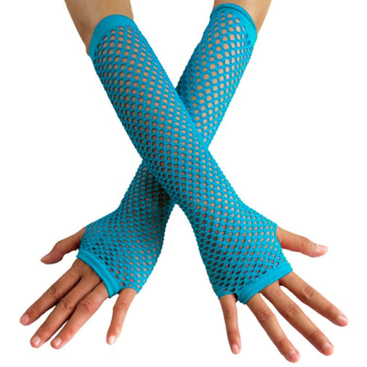 Gants Longs en Résille Bleu Clair