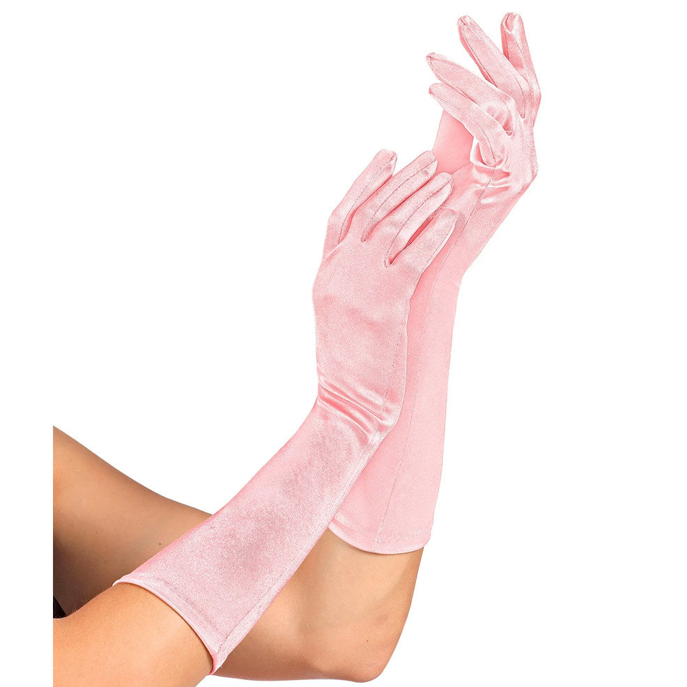 Gants Longs Rose en Satin