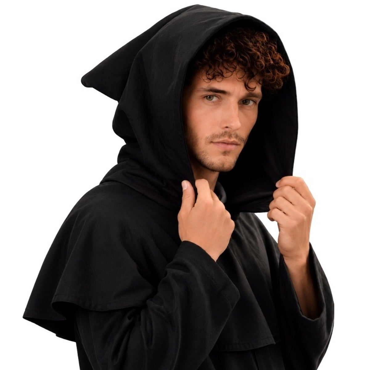Mini Cape Noire avec Capuche Médiévale