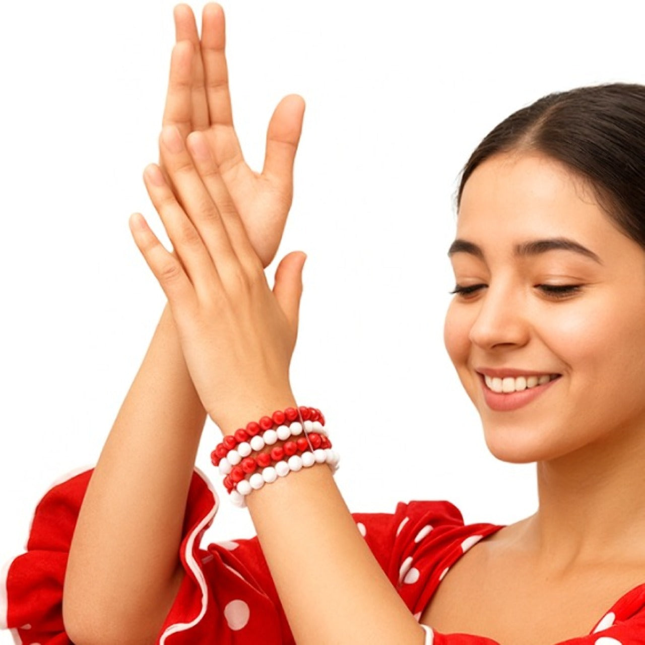 Pack de 4 Bracelets de Flamenca Blancs et Rouges