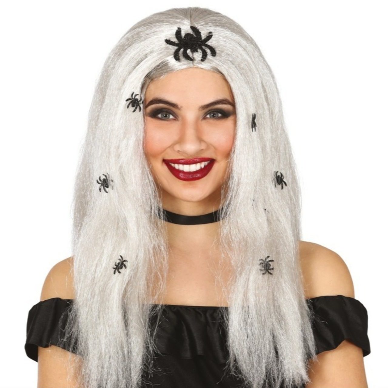 Perruque Grise Longue Araignées