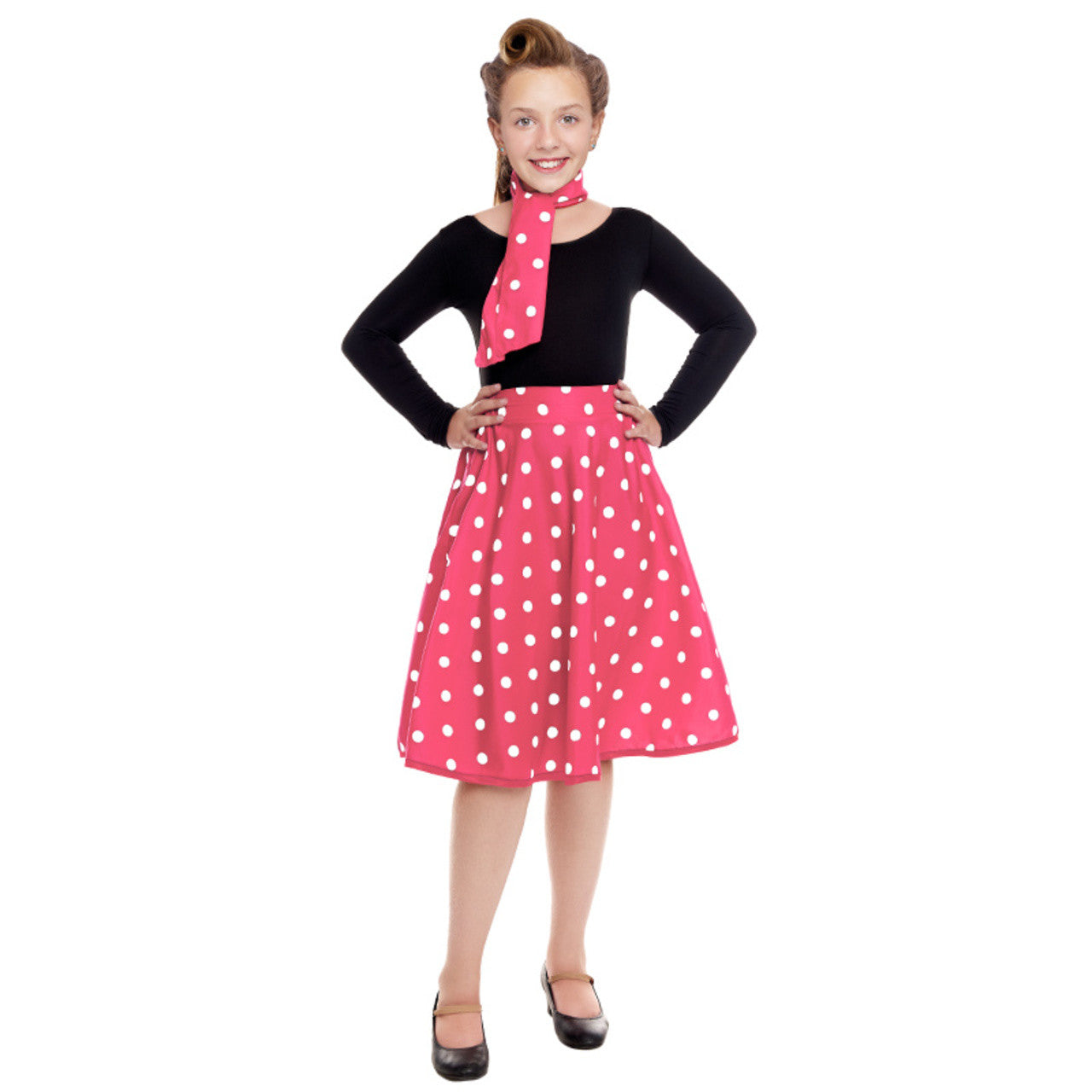 Ensemble Années 50 à Pois Fuchsia pour fille