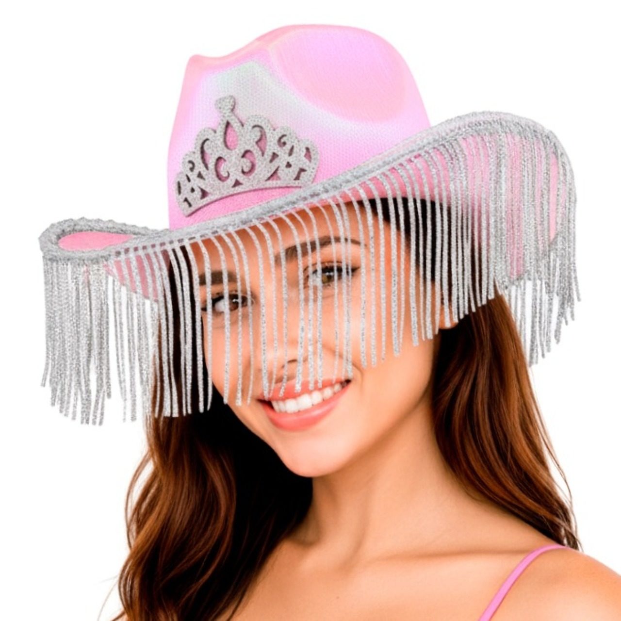 Chapeau de cow-girl rose avec franges
