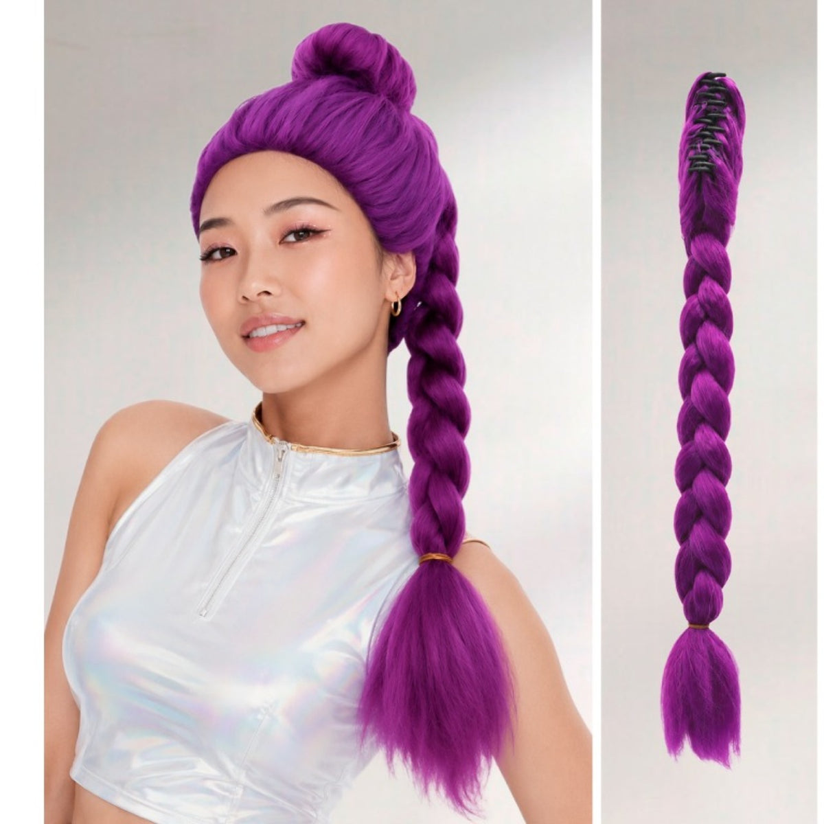 Tresse de Chanteuse K-Pop Lilas avec Pince
