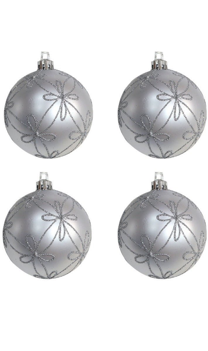 4 Boules de Noël Argentées Décorées