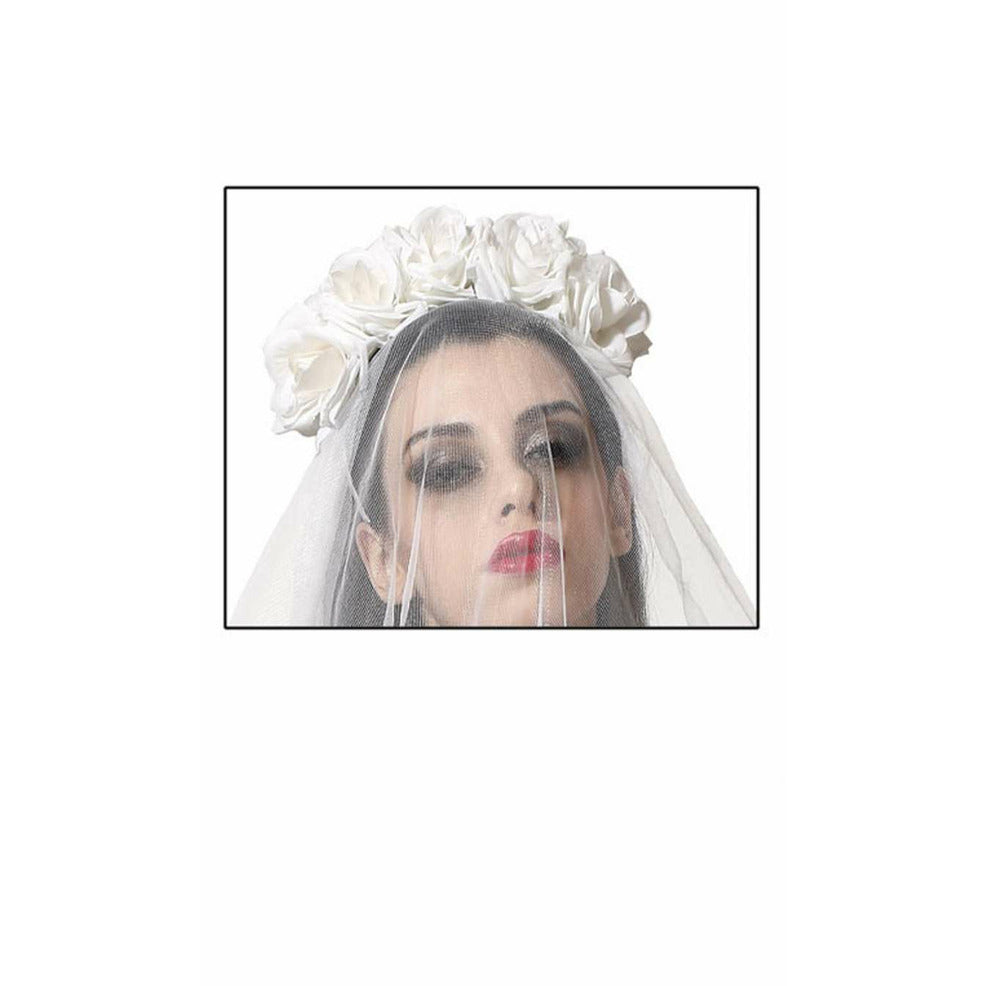 Diadema de Novia Cadáver con Velo Blanco | Don Disfraz
