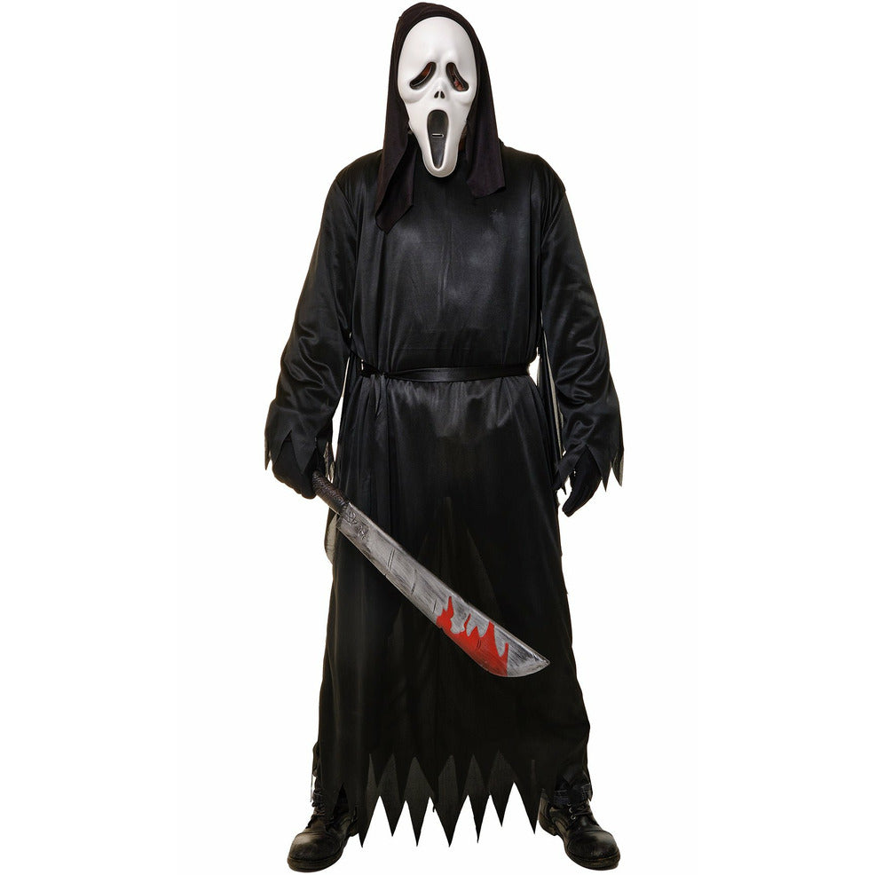 Déguisement Halloween Scream Adulte Complet – Robe Noire + Masque Fantôme + Couteau Jouet Plastique – Cosplay Effrayant