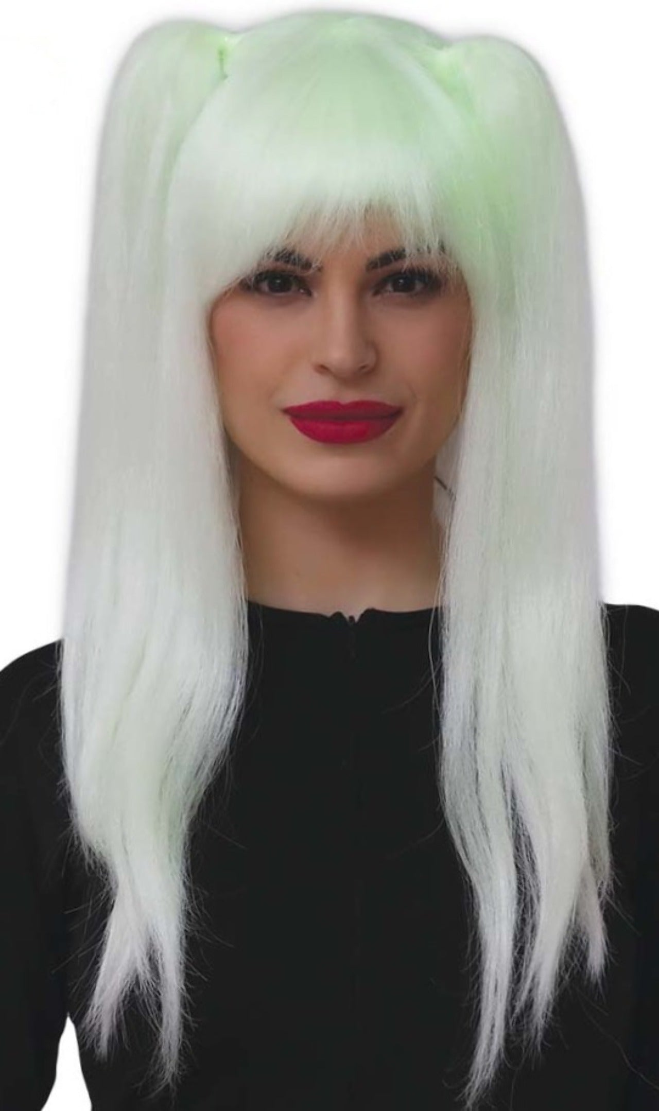 Perruque Blanche Fluorescente avec Couettes