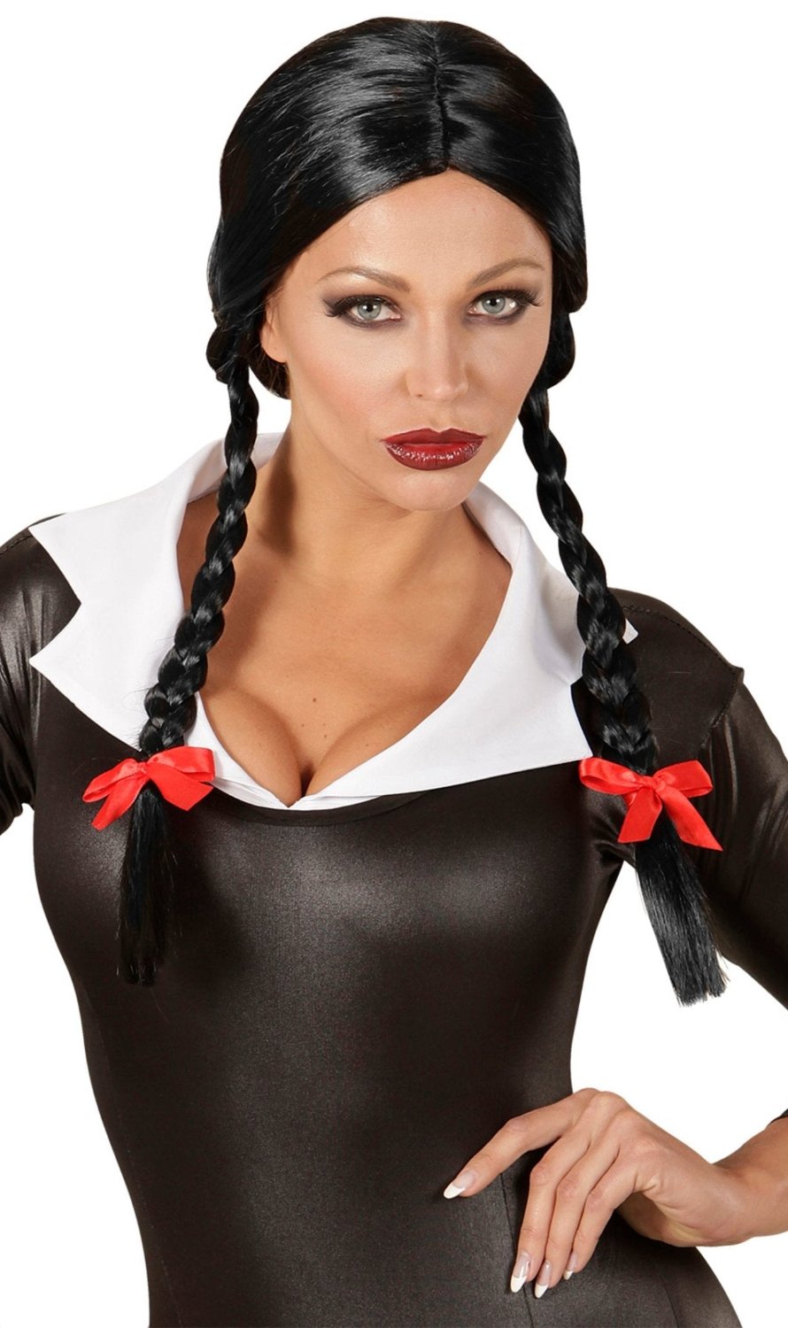 Perruque Tresses Noires Écolière Gothique