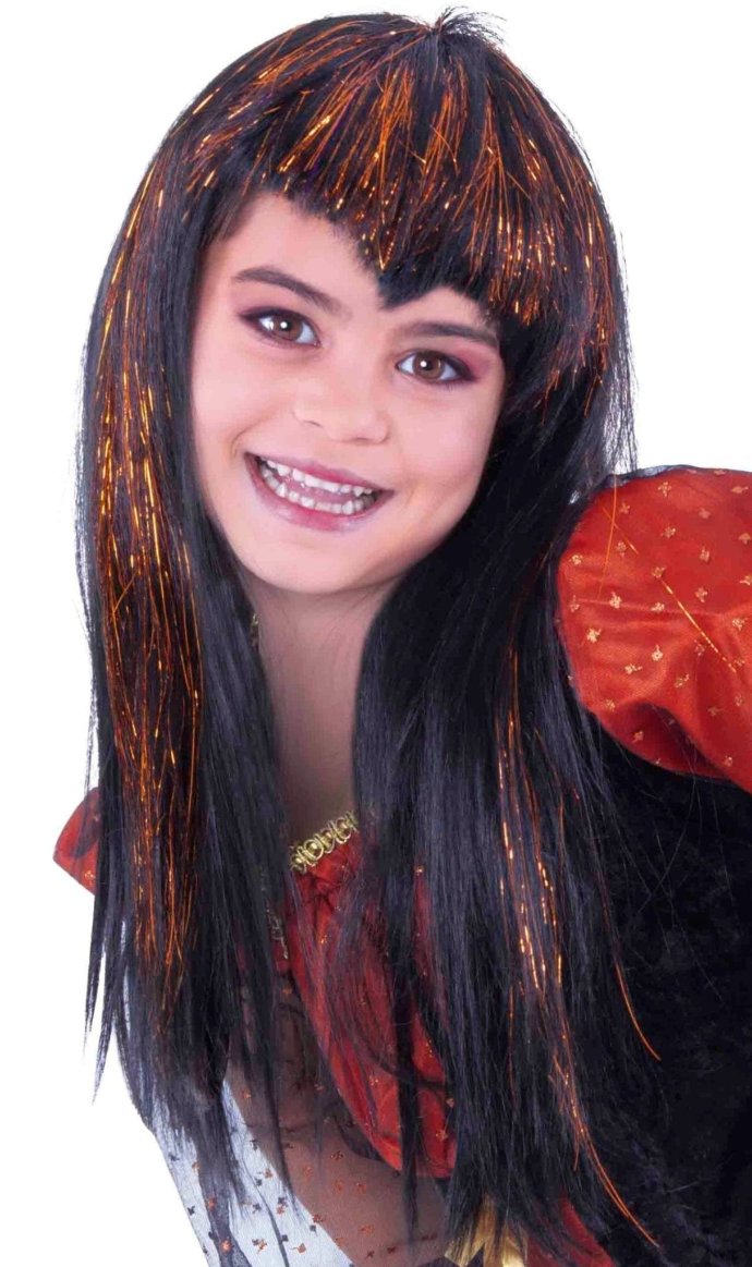 Perruque de Vampire Noir et Orange pour enfant