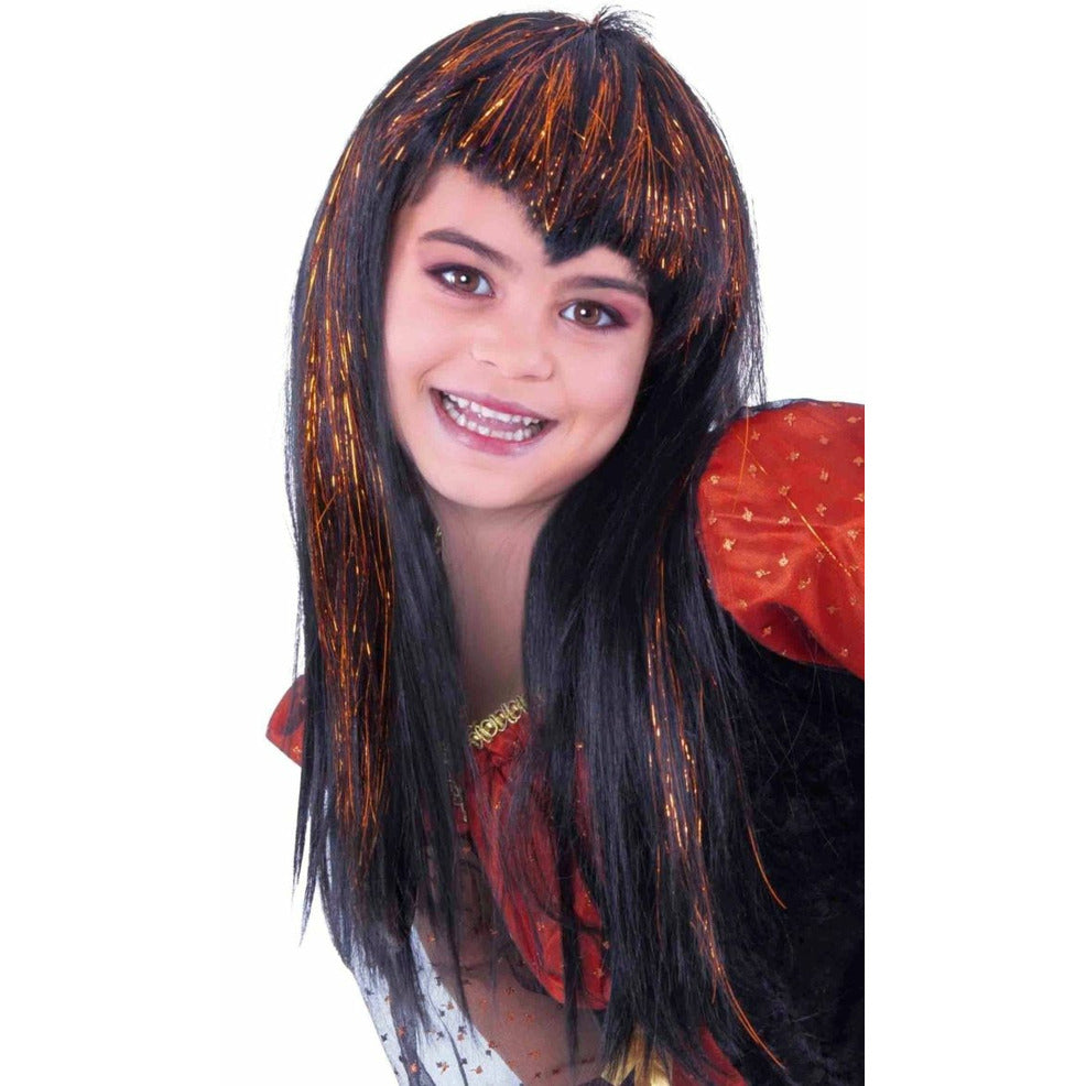 Peluca de Vampiresa Negra y Naranja infantil | Don Disfraz