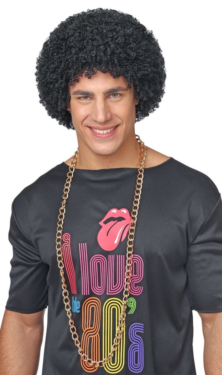 Perruque Noire Frisée Années 60