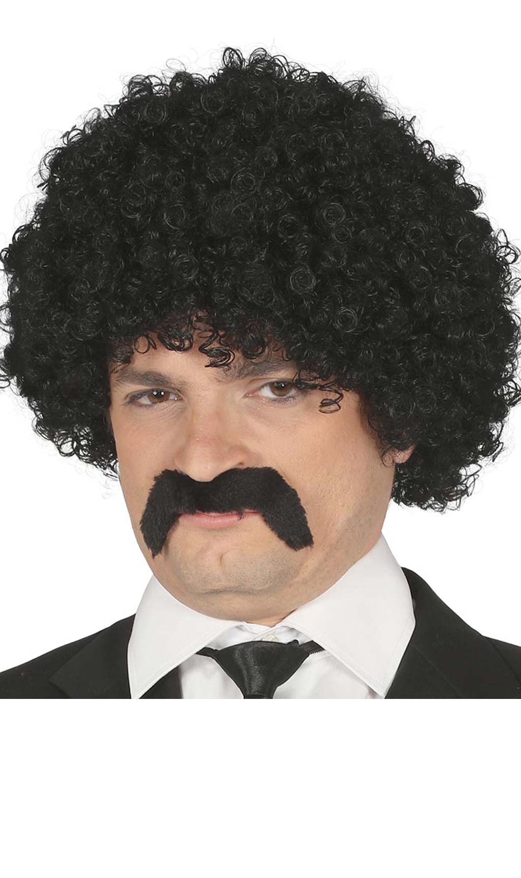 Perruque et Moustache Frisées Noir