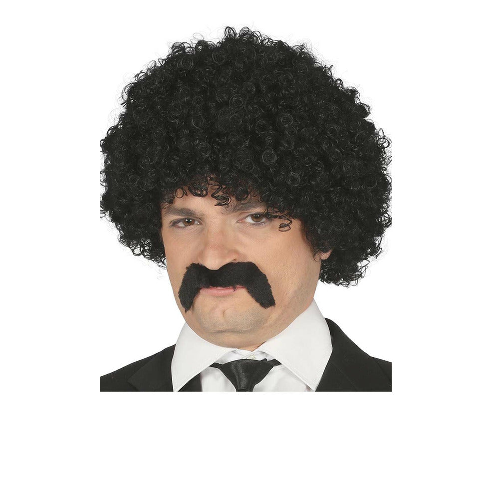 Peluca y Bigote Rizos Negro | Don Disfraz