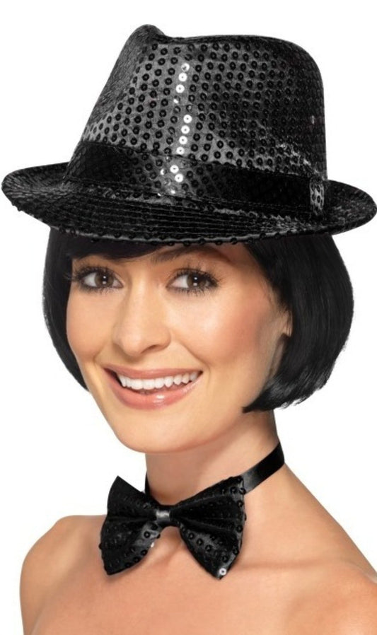 Chapeau de Gangster à Paillettes Noir