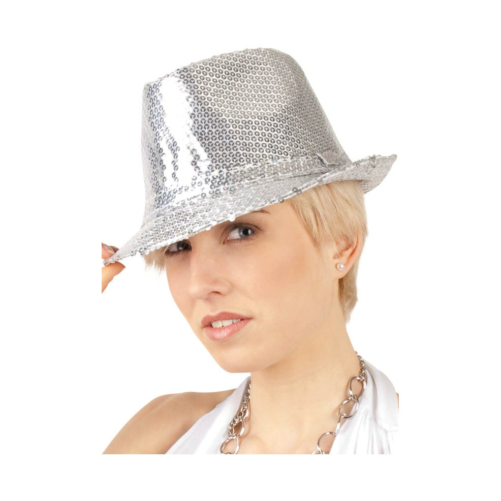 Sombrero de Gangster con Lentejuelas Plata | Don Disfraz