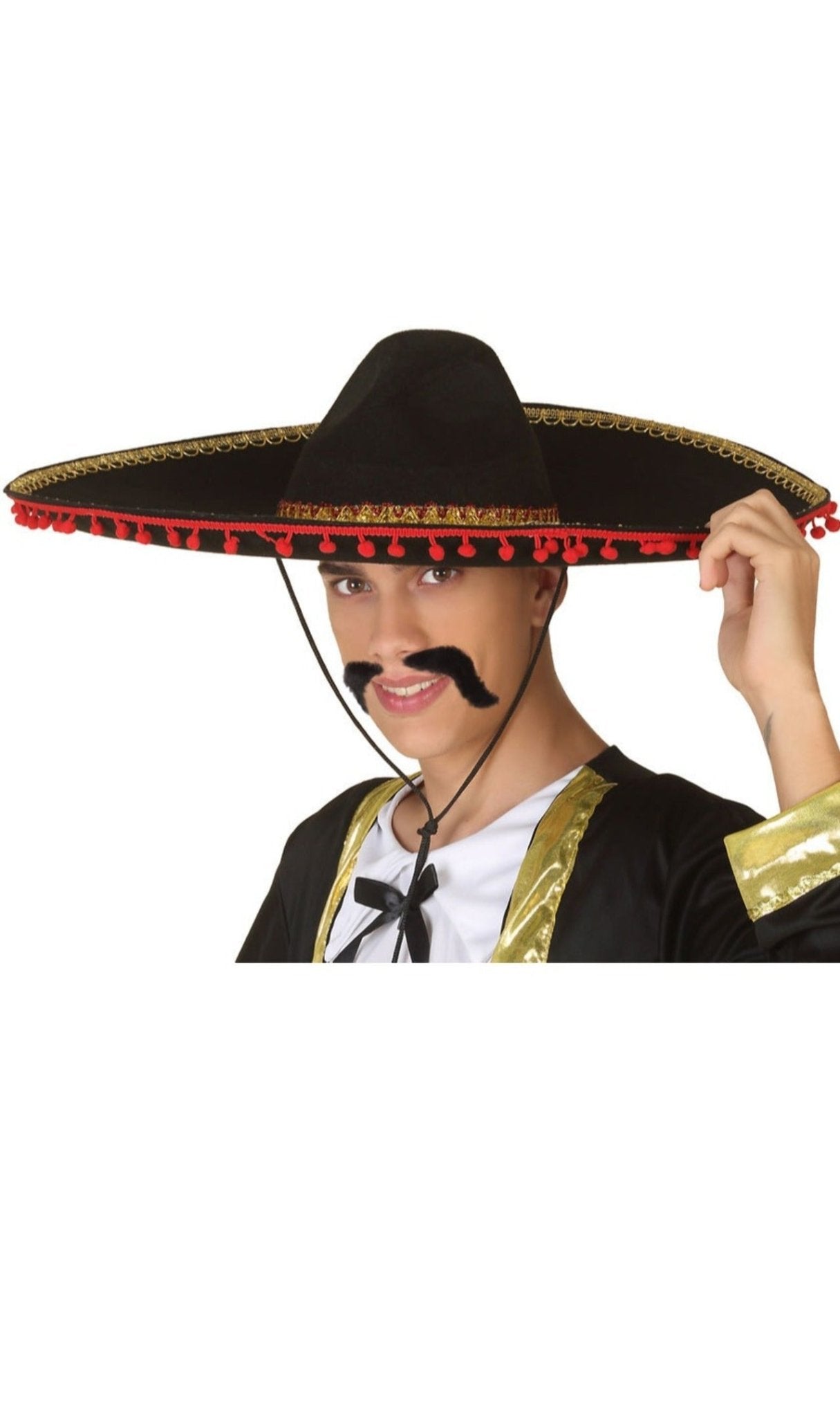 Sombrero de Mariachi avec Pompons Rouges