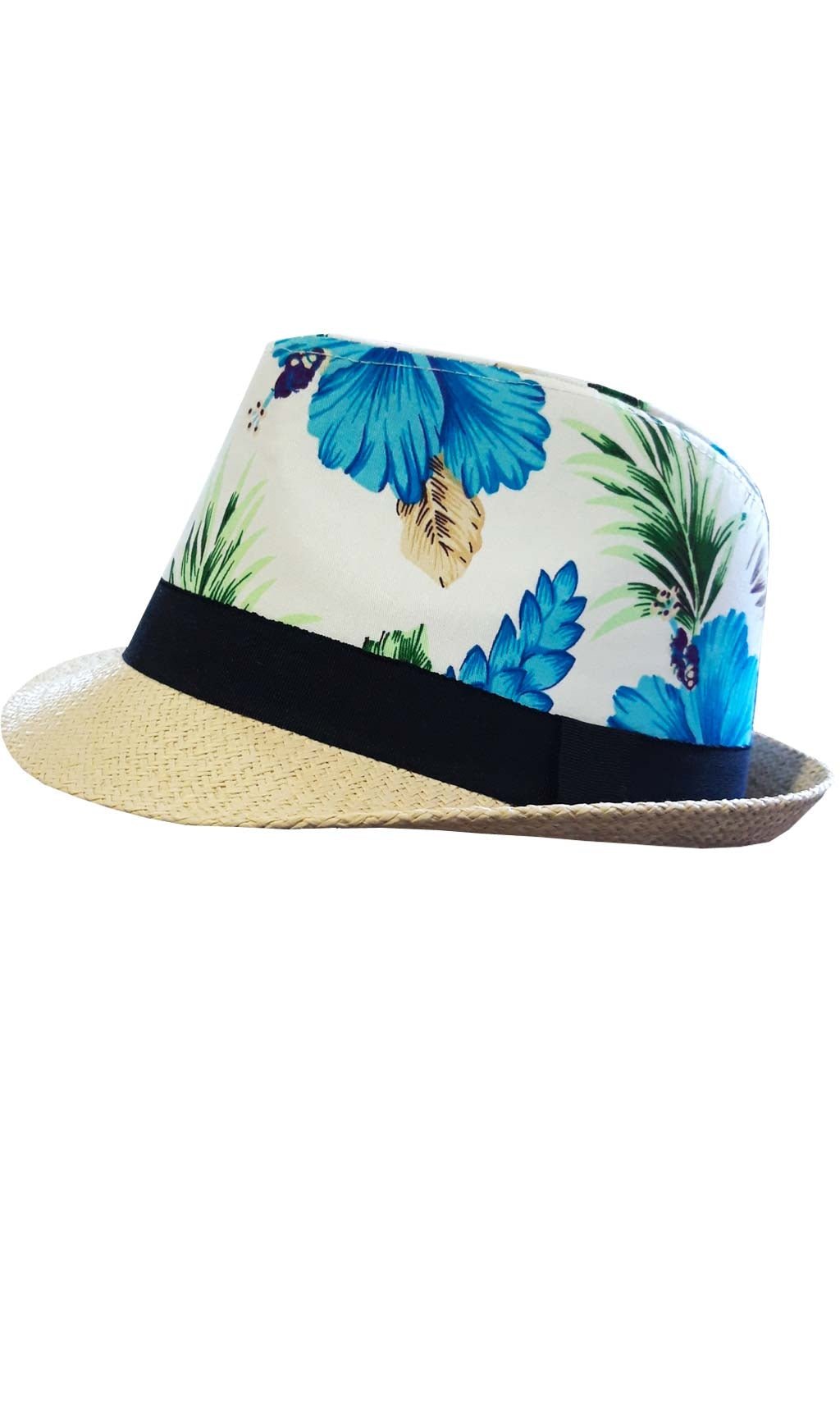 Chapeau Hawaï Fleurs Bleues