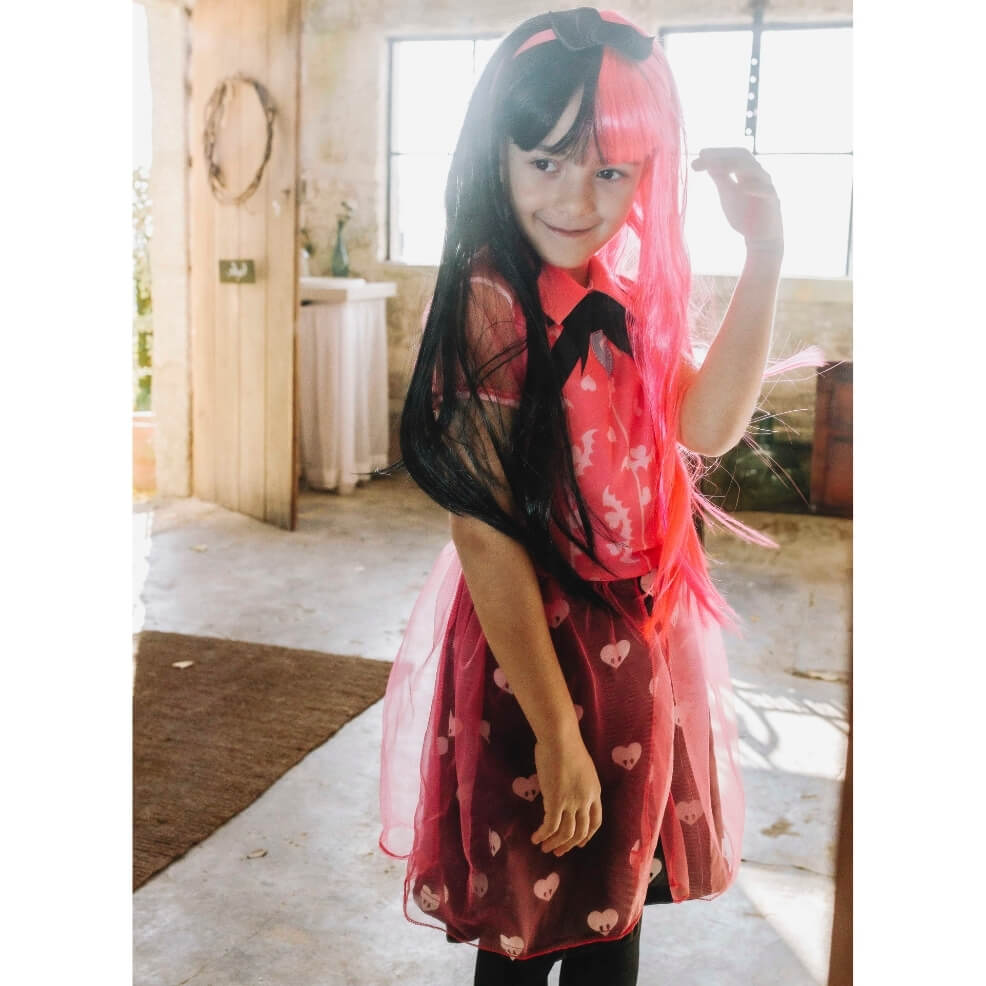 Perruque Draculaura Rose Et Noire Rubies - Déguisement Classique Enfant 5 à 13 Ans - Taille Unique - Parfait Pour Halloween, Anniversaire Et Carnaval