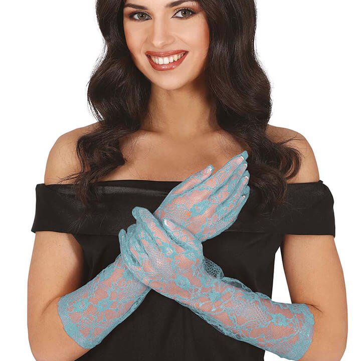 Gants Longs en Dentelle Bleue