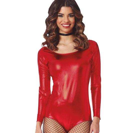 Body Rouge Métallisé avec Manches pour femme