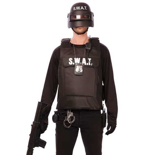 Gilet SWAT Adulte - Costume Policier / Forces Spéciales - Noir - Taille Unique - Pour Fêtes, Halloween, Carnaval
