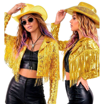 Veste de festival dorée à paillettes