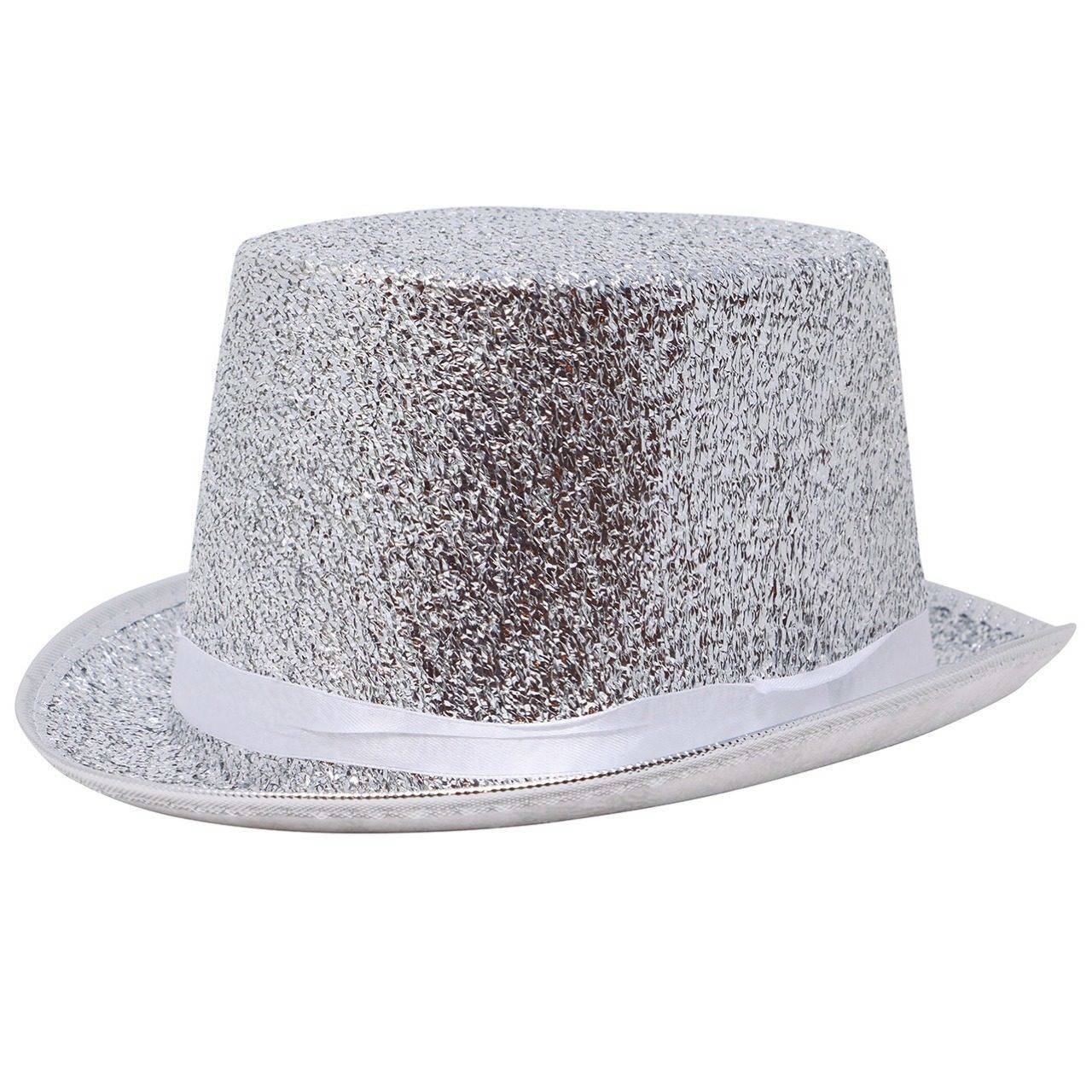 Chapeau haut-de-forme Argent Paillettes Deluxe