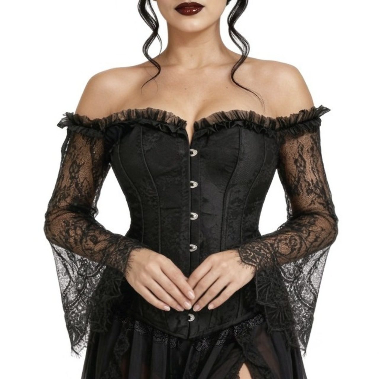Corset Noir avec Manches en Dentelle