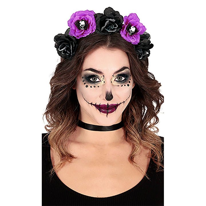 Serre-tête Catrina à Fleurs Roses et Noires