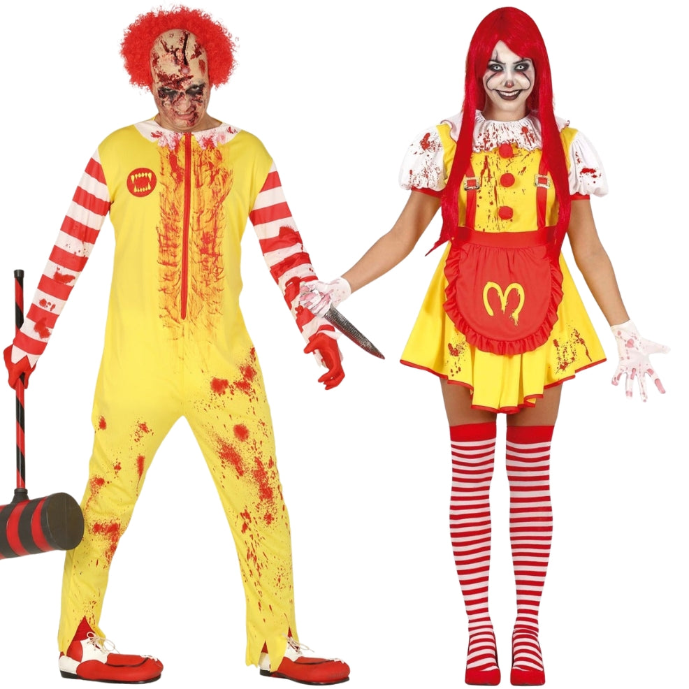 Déguisements de couple Clowns Burger Sanglants