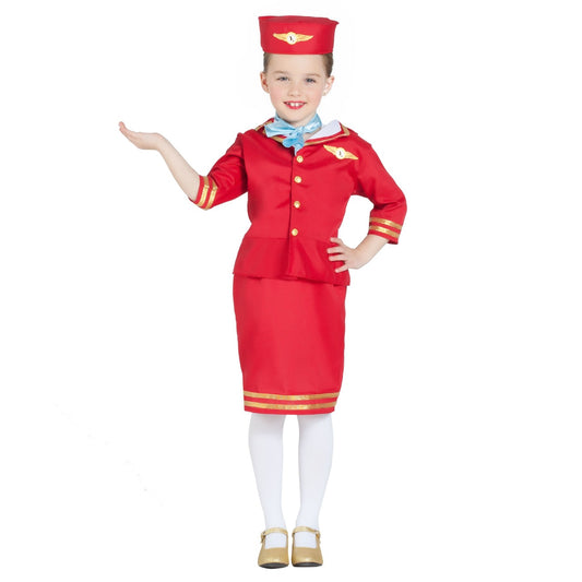Déguisement d’hôtesse de l’air rouge pour fille