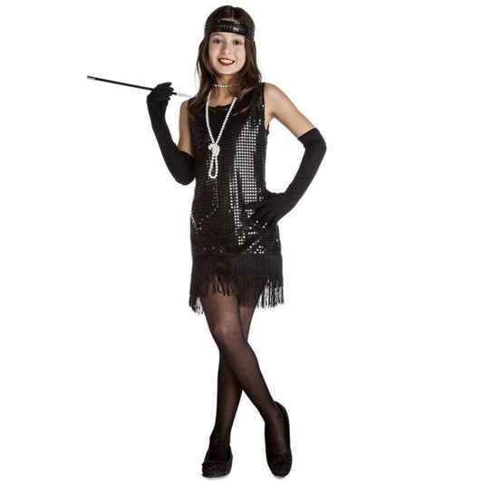 Costume Charleston noir à franges pour fille