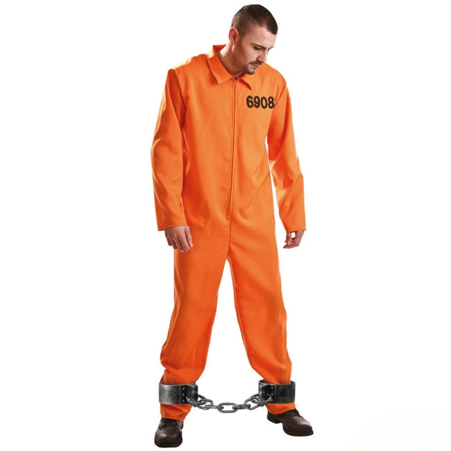 Costume De Prisonnier Orange - Déguisement Adulte Avec Panneau D'info Et Carte - Carnaval Halloween - 1