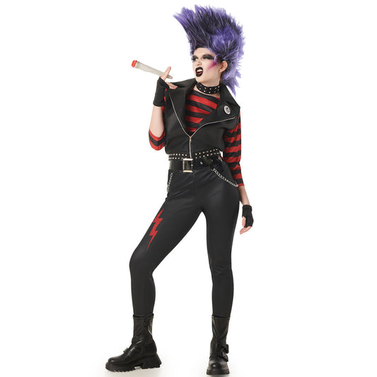Déguisement de Rockeur Punky à Rayures pour femme