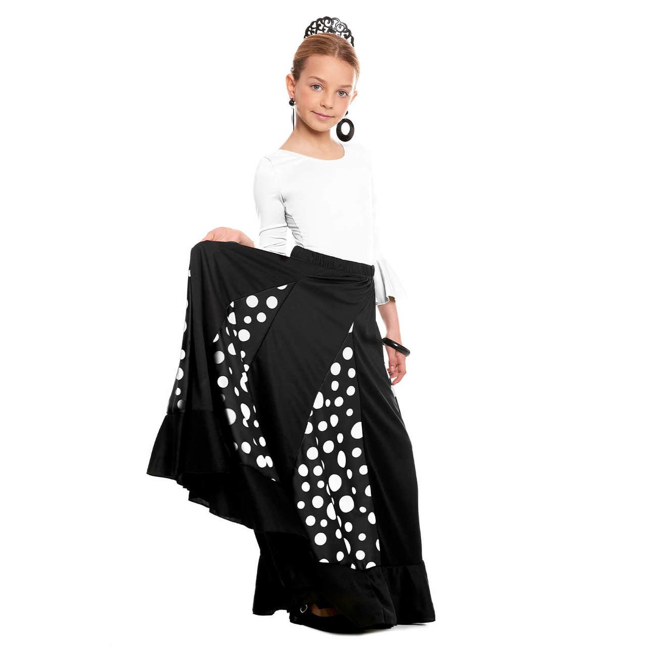 Jupe de Flamenco Noire et Blanche avec Quilles pour enfants