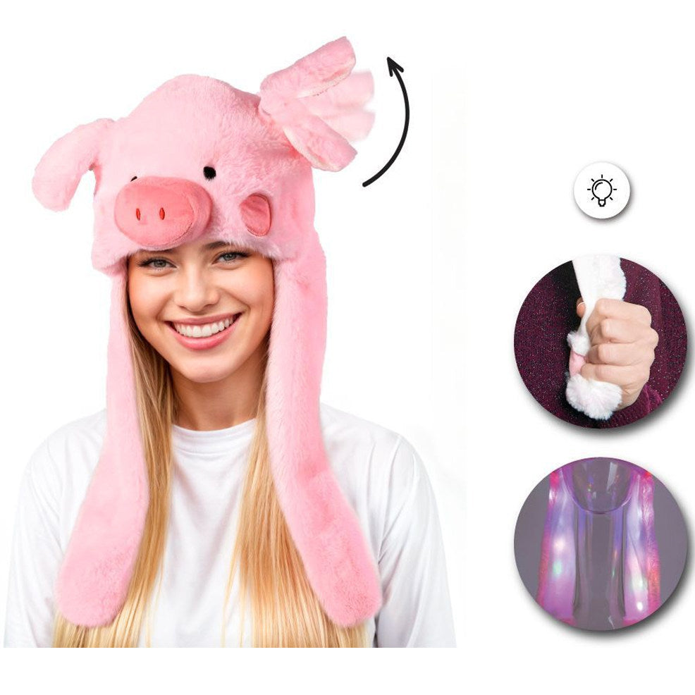 Chapeau de Cochon avec Oreilles Mobiles et Lumière