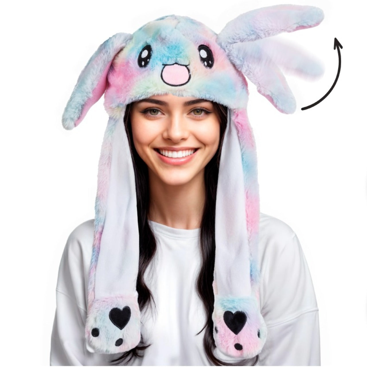 Chapeau de Lapin Multicolore avec Oreilles Mobiles et Lumière