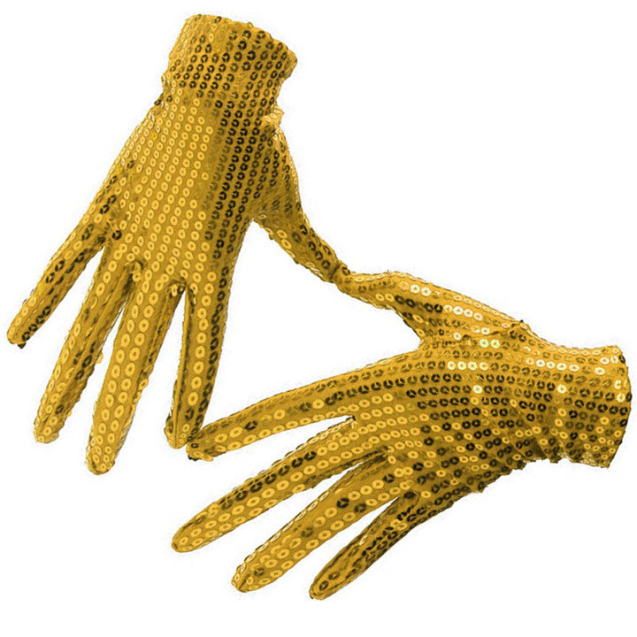 Gants à paillettes dorées