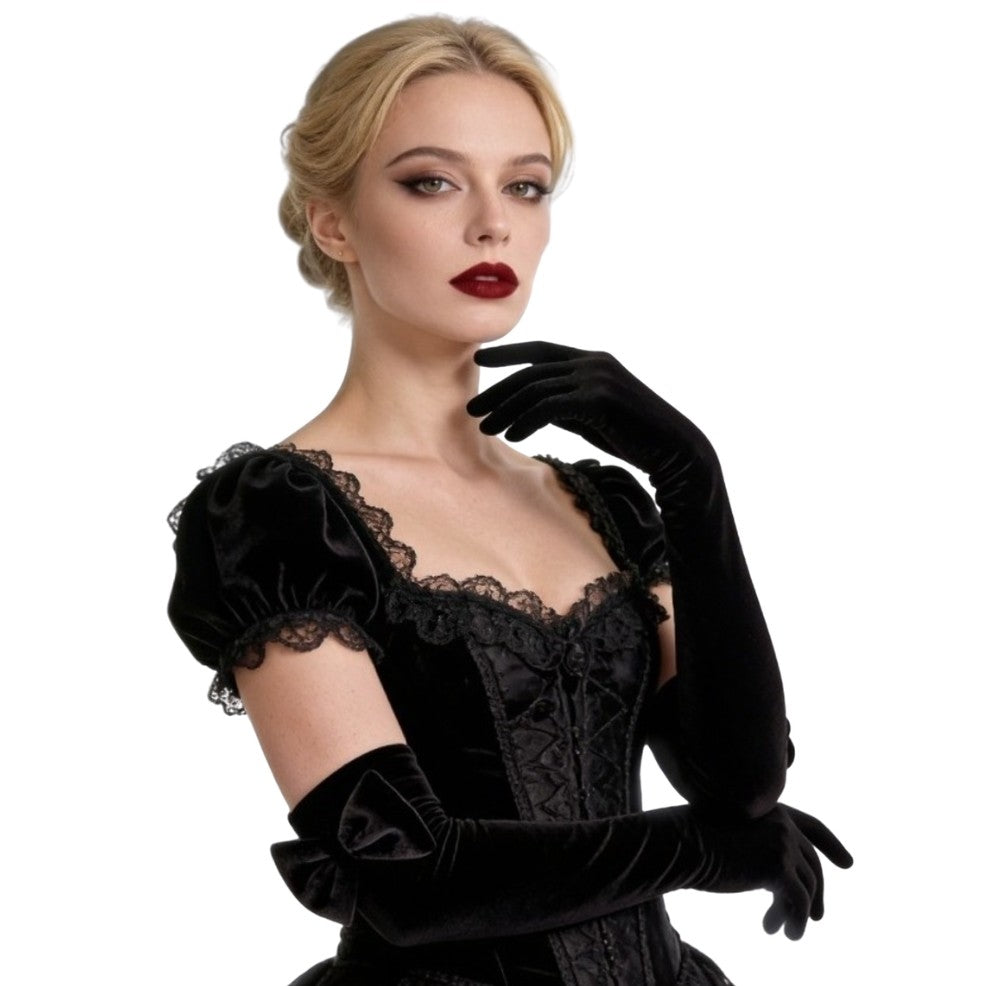 Gants Longs Noirs en Velours