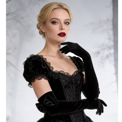 Gants Longs Noirs en Velours