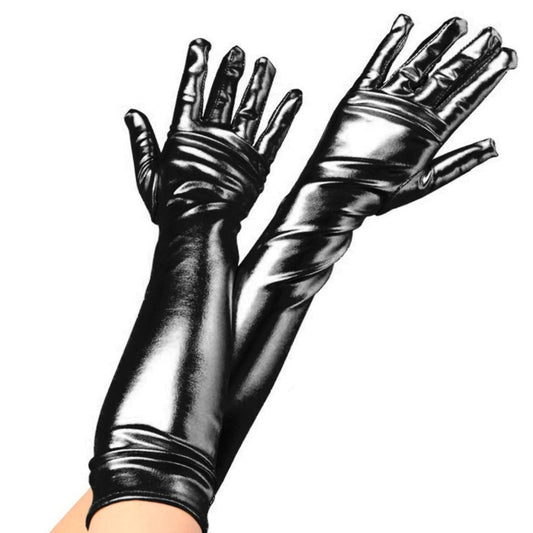 Gants Longs Noirs Métallisés