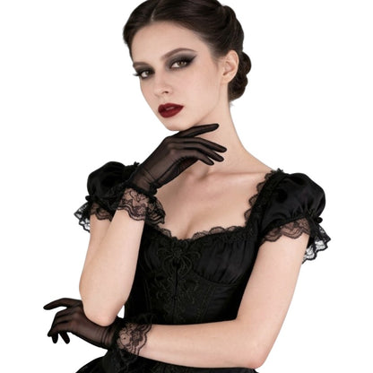 Gants noirs avec volant en dentelle