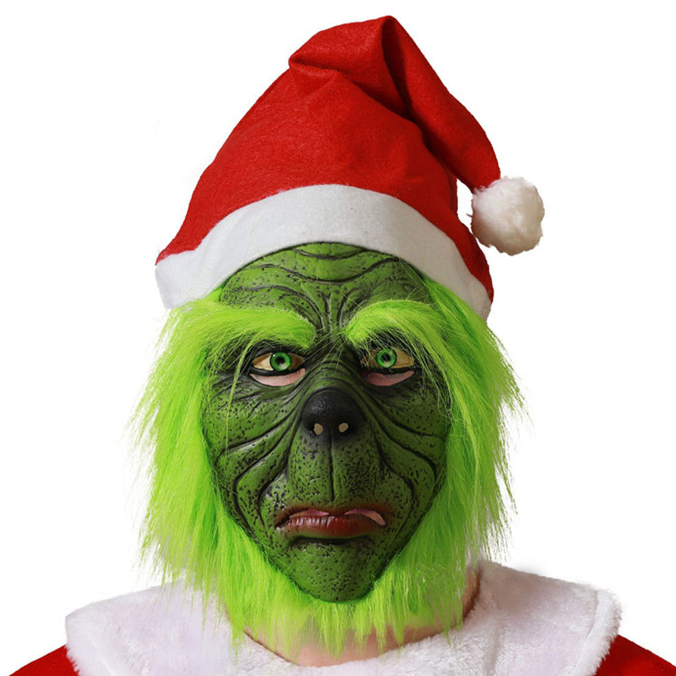 Masque Grinch Noël Adulte Complet - Masque Latex Réaliste Avec Poils Synthétiques, Costume Cosplay Drôle Et Effrayant