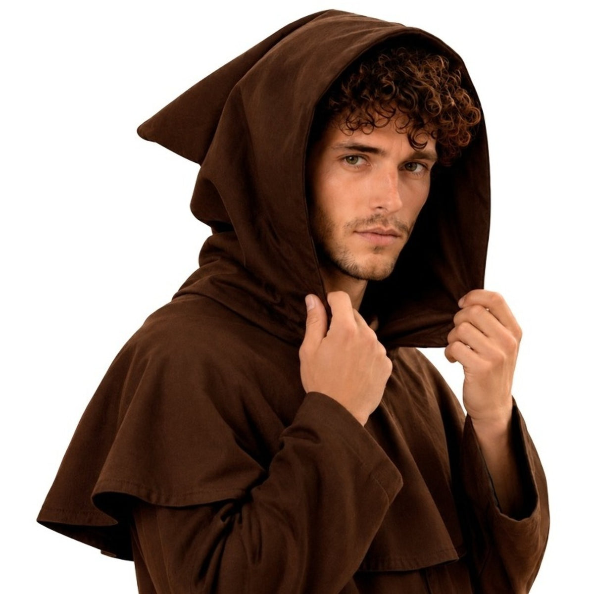 Mini Cape Marron avec Capuche Médiévale